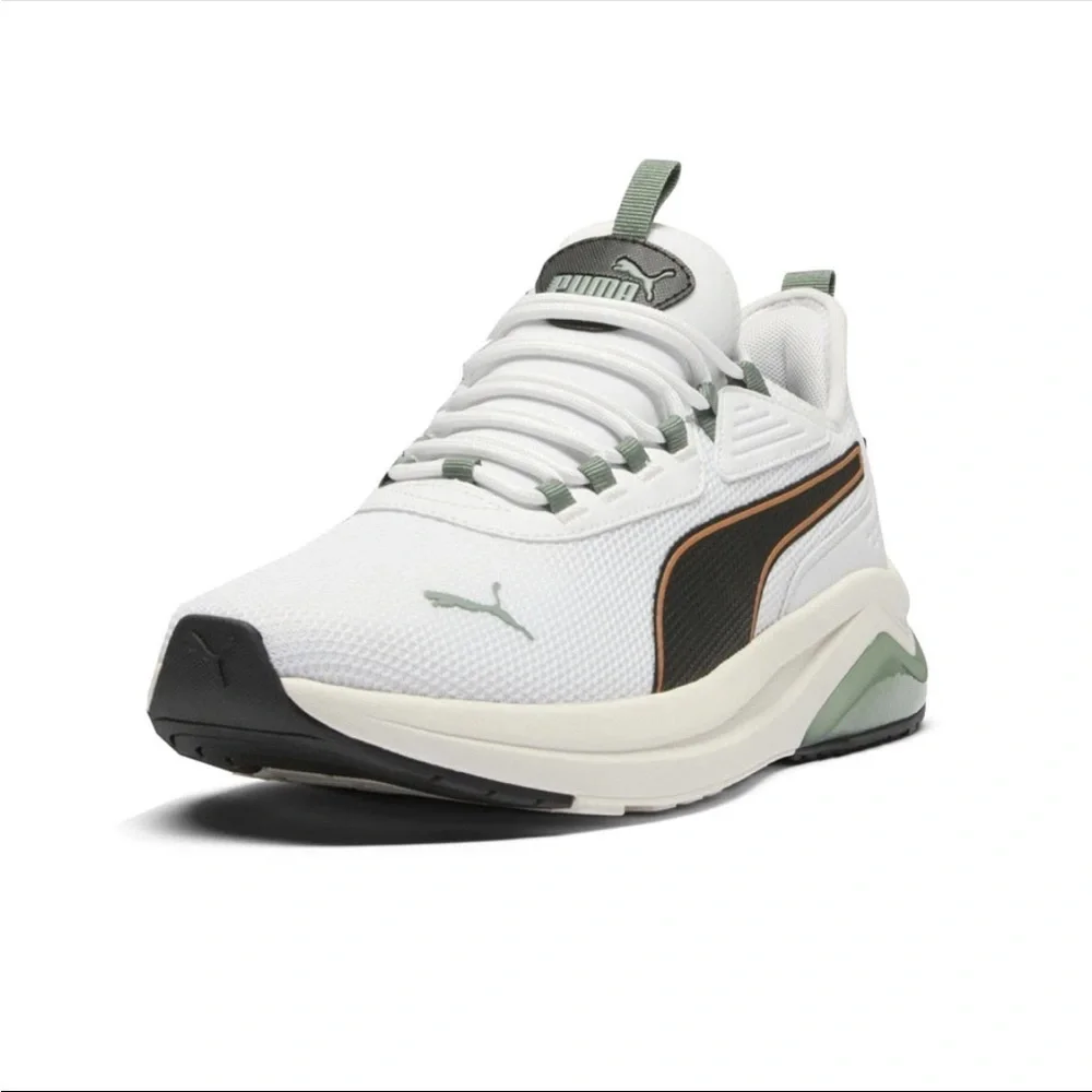 Puma White and Olive Athletic Shoes